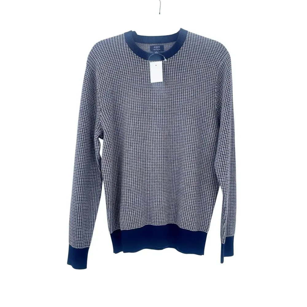 J. Crew Houndstooth Crewneck Sweater Heather Graphite Navy Gray Size S NWT